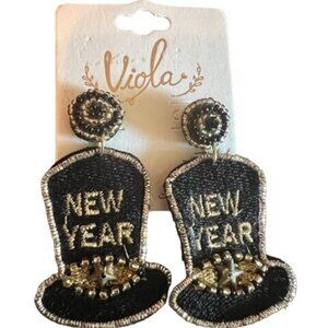 Viola New Year Beaded Statement Earrings - Black & Gold